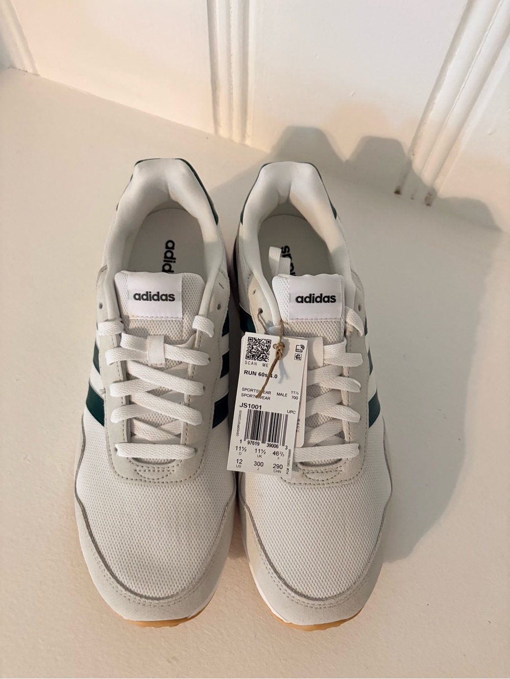 adidas White Sneakers with Green Three-Stripes